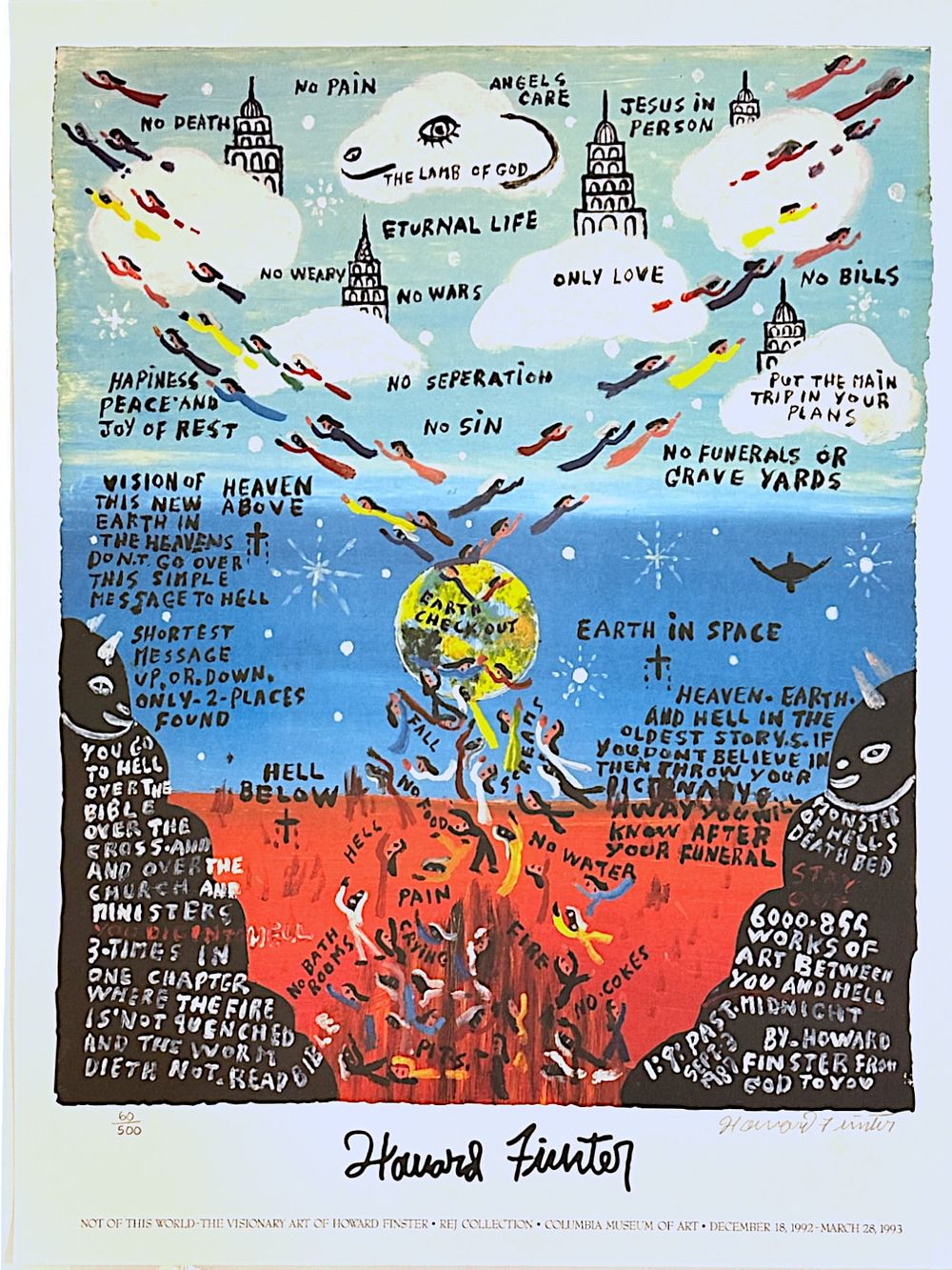 Lot 121: HOWARD FINSTER HEAVEN & HELL SIGNED LTD ED EXHIBITION LITHO