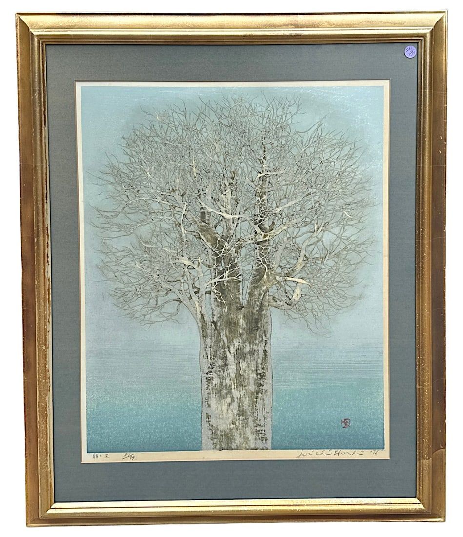 Lot 134: JOICHI HOSHI (1913-1979) SCARCE LARGE WOODBLOCK MORNING TREE