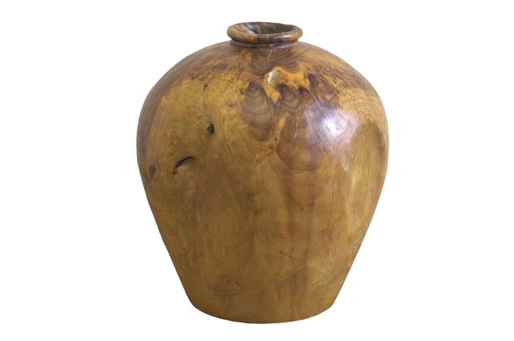 Lot 138: LARGE TURNED NATURAL BURL WOOD VASE