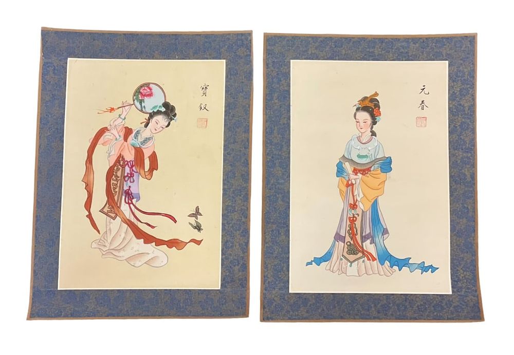 Lot 202: 2 HAND PAINTED JAPANESE GEISHA GOUACHE