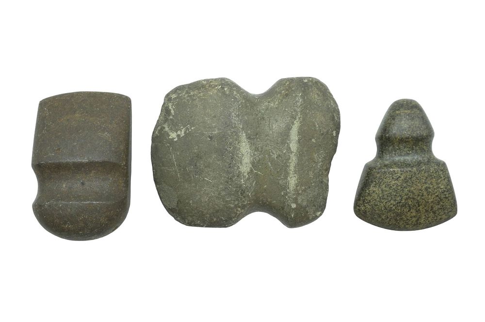 Lot 210: 3 NATIVE AMERICAN STONE AXE HEADS GROOVED