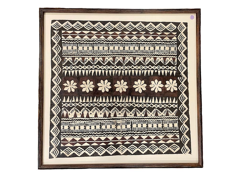 Lot 212: POLYNESIAN OCEANIC PAINTED TAPA CLOTH FRAMED