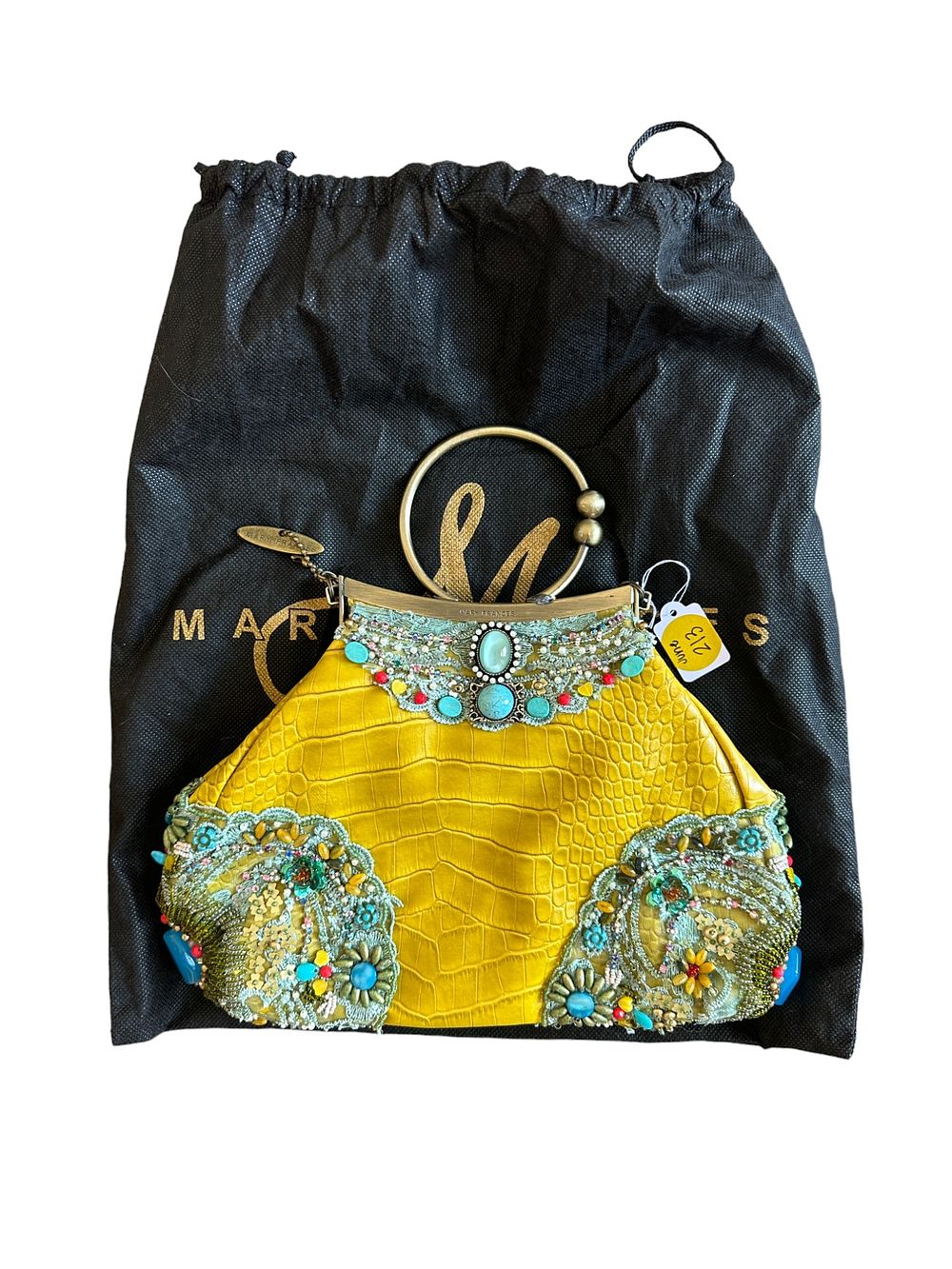 Lot 213: MARY FRANCES GREEN LEATHER BEADED DESIGNER EVENING PURSE