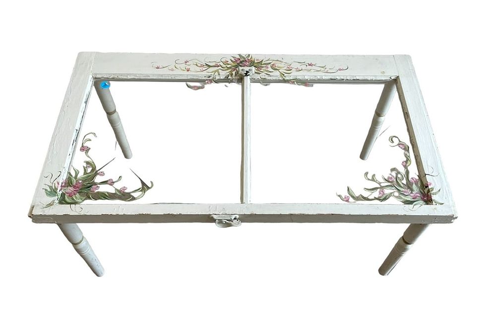 Lot 217: ANTIQUE HAND PAINTED WINDOW COFFEE TABLE