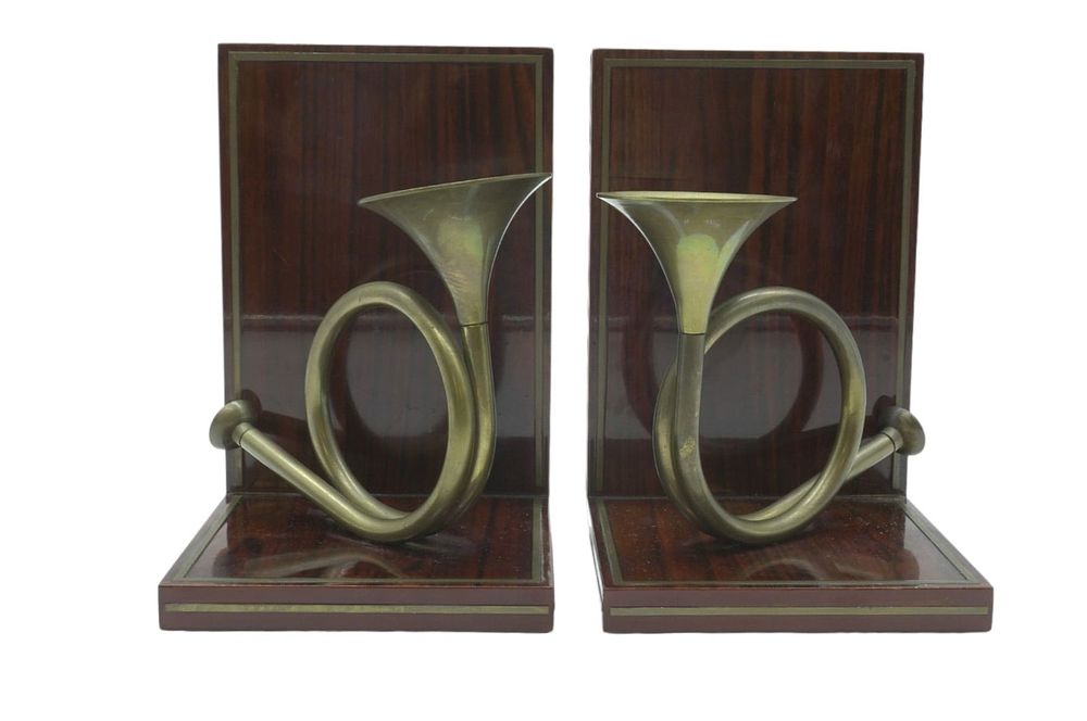 Lot 223: VINTAGE MID CENTURY ROSEWOOD & BRASS BOOKENDS