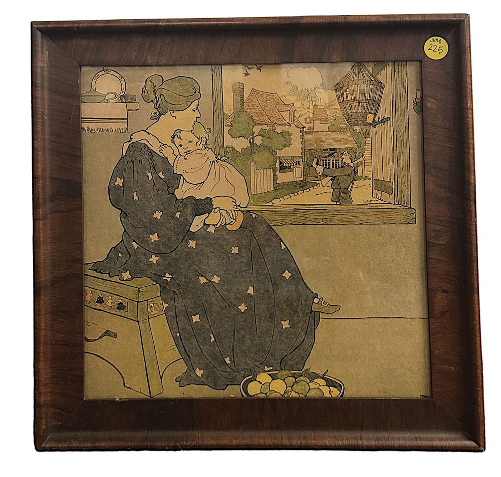 Lot 226: ANTIQUE FRAMED LITHOGRAPH OF "BYE, BABY BUNTING" BY MARY LOUISE SPOOR