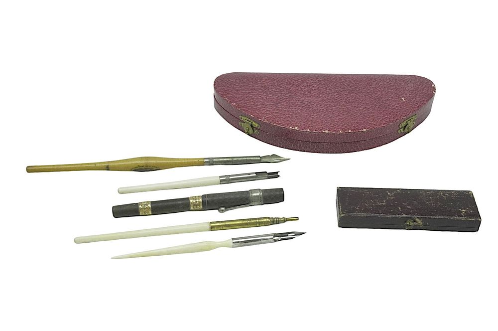Lot 230: ANTIQUE BONE INK QUILLS AND STATIONARY - 9 PIECES