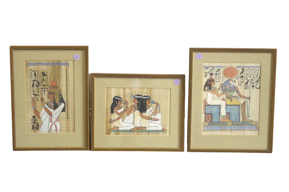 Lot 236: 3 HAND PAINTED EGYPTIAN PAPYRUS
