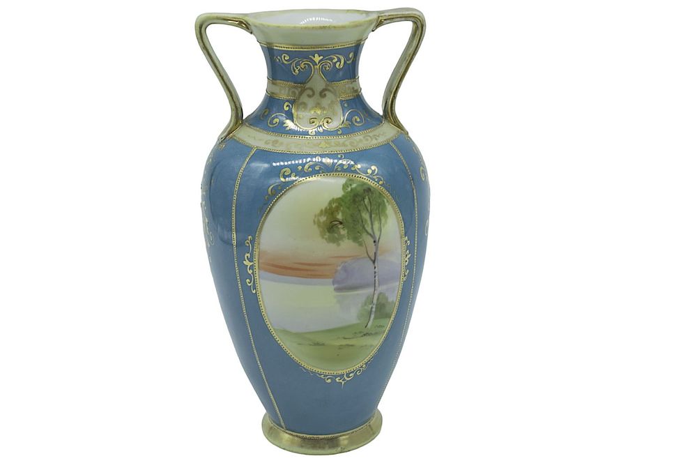Lot 237: HAND PAINTED NIPPON LANDSCAPE VASE