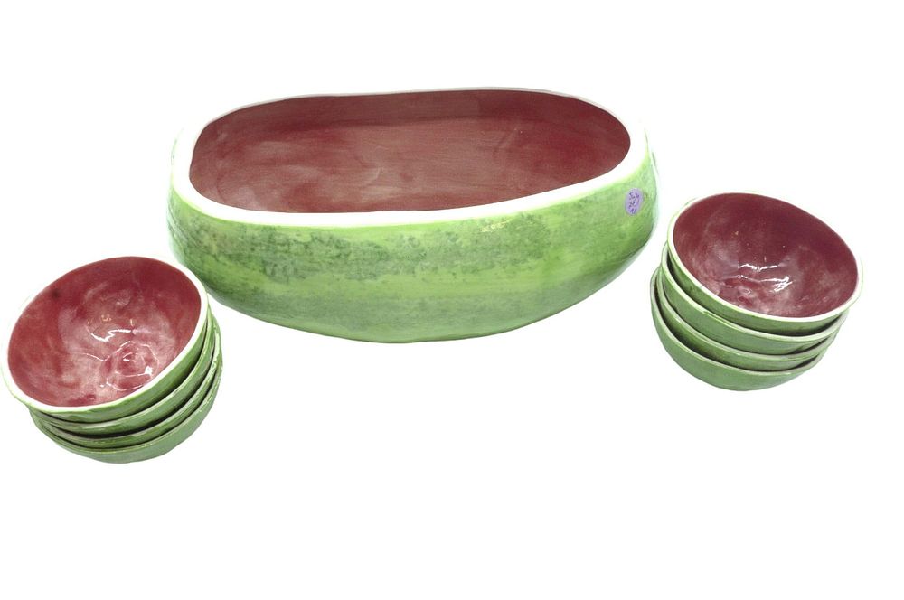 Lot 245: VINTAGE CERAMIC WATERMELON BOWL SET - 9 PC