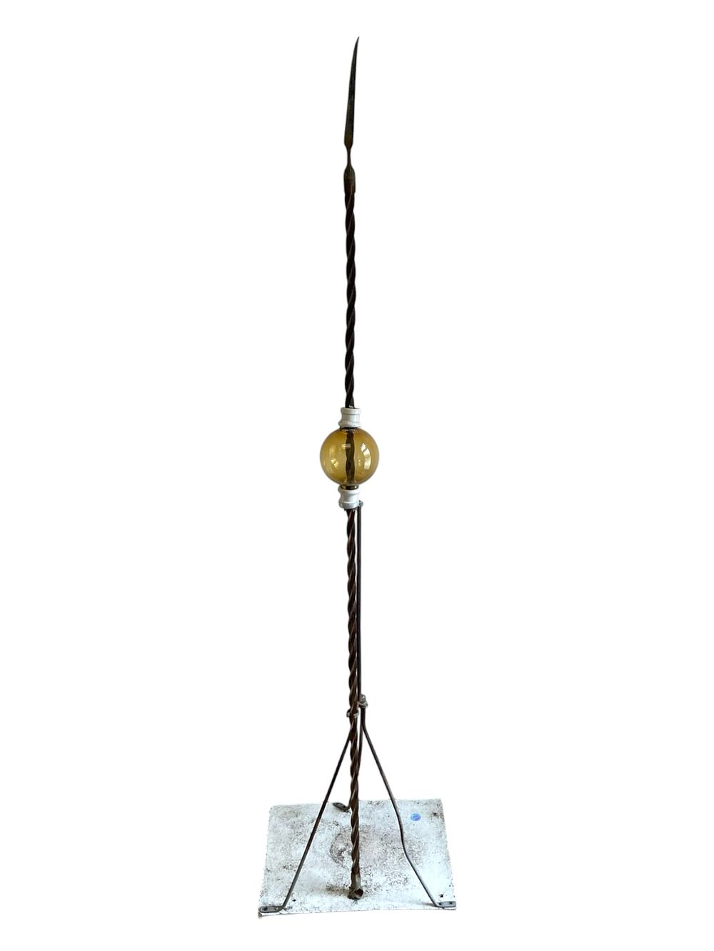 Lot 248: ANTIQUE WROUGHT IRON LIGHTNING ROD AMBER GLASS