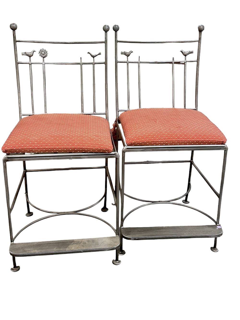 Lot 261: PAIR WHIMSICAL BIRD IRON BAR STOOLS