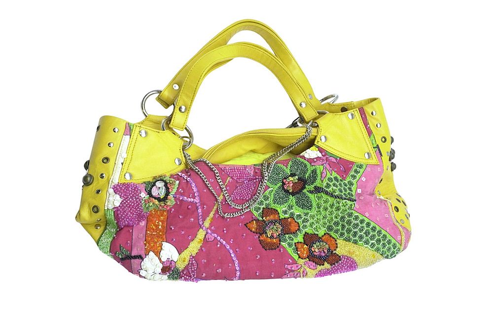Lot 290: MARY FRANCES YELLOW DOUBLE STRAP HANDBAG