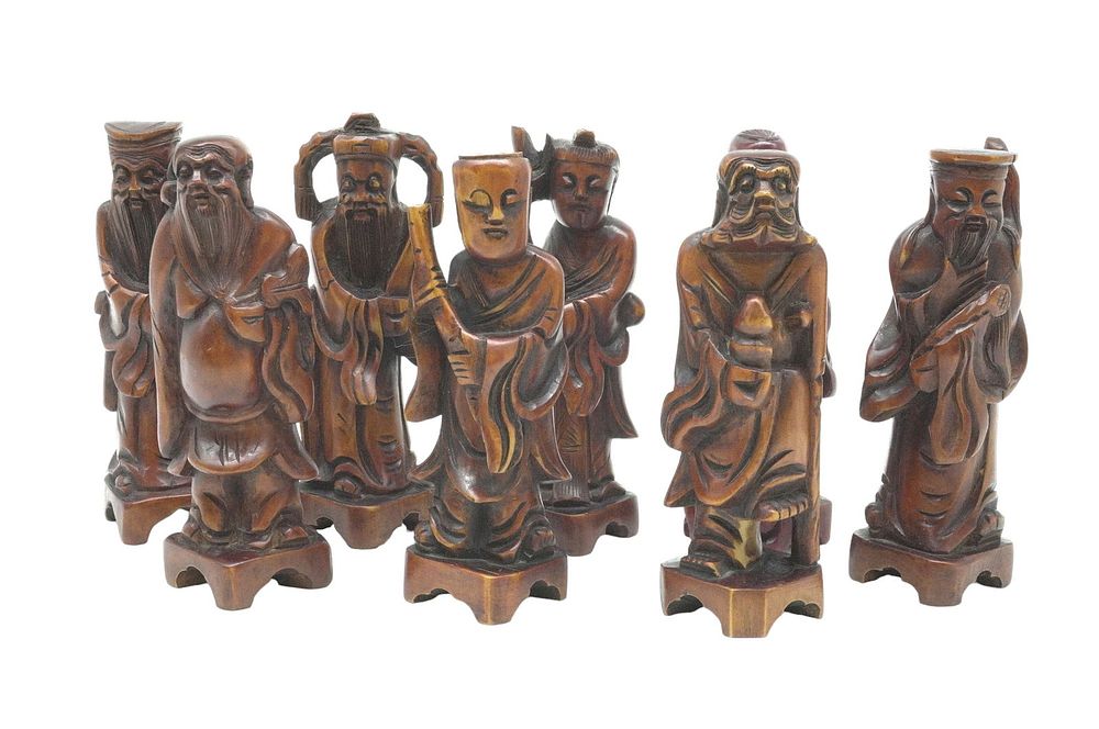 Lot 292: 8 VINTAGE HAND CARVED CHINESE IMMORTALS