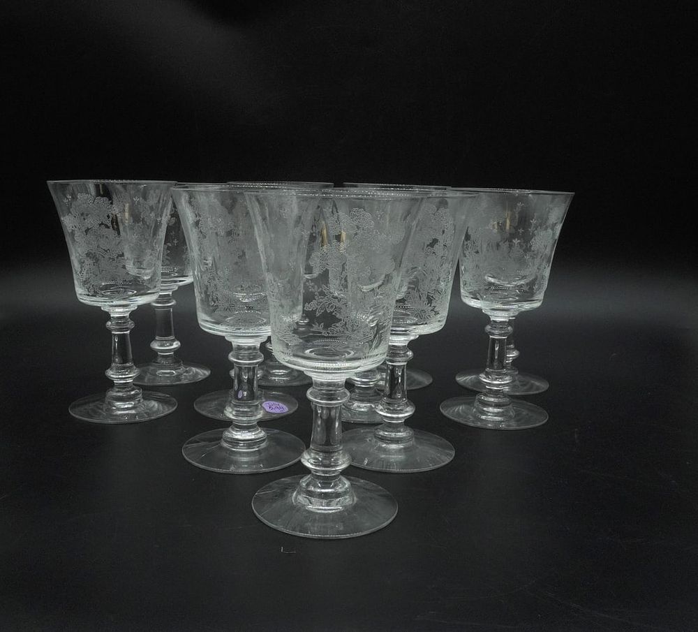 Lot 294: 11 pc FOSTORIA ETCHED WILLOW WATER GOBLETS