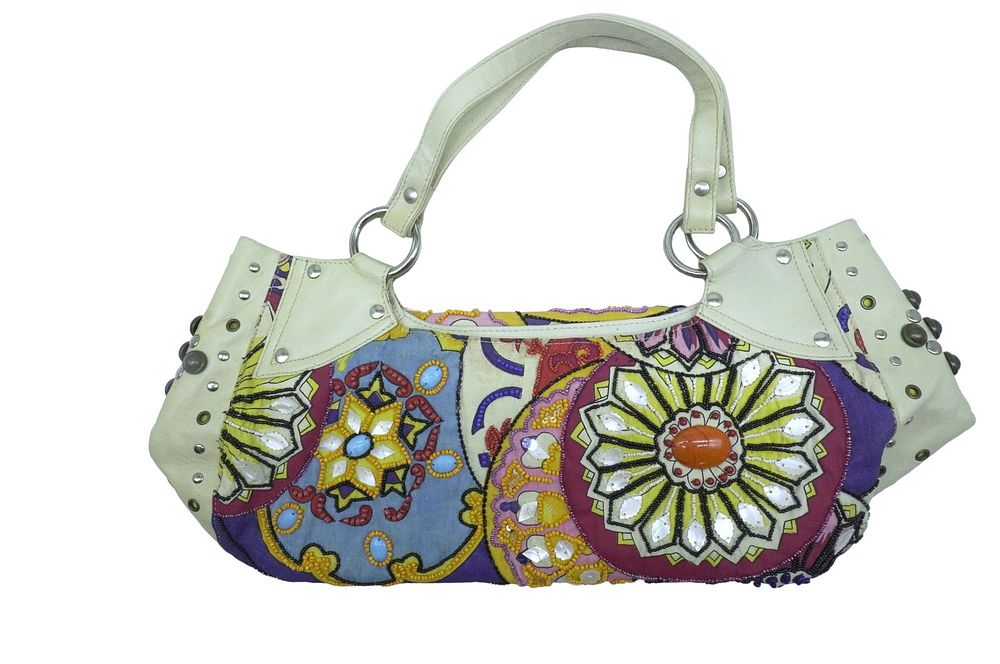 Lot 308: MARY FRANCES CREAM DOUBLE HANDLE HANDBAG
