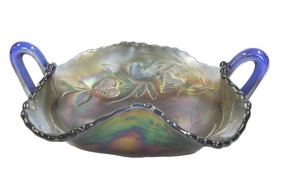 Lot 344: FENTON STRAWBERRY BLUE CARNIVAL GLASS CANDY
