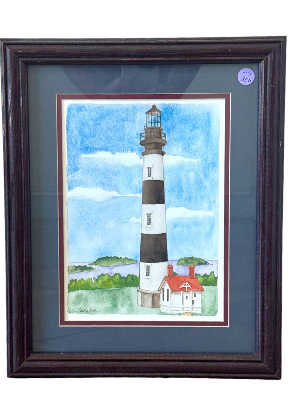 Lot 350: BODIE ISLAND LIGHTHOUSE WATERCOLOR PRINT