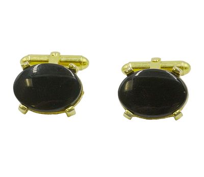 CHRISTIAN DIOR BLACK ONYX CUFFLINKS. Vintage 1960s Christian Dior Paris Gold Tone Black Onyx 