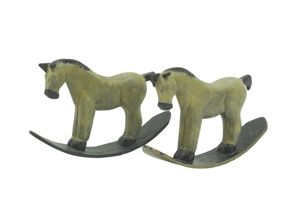 Lot 17: 2 BRONZE COLD PAINTED FOLK ART ROCKING HORSE