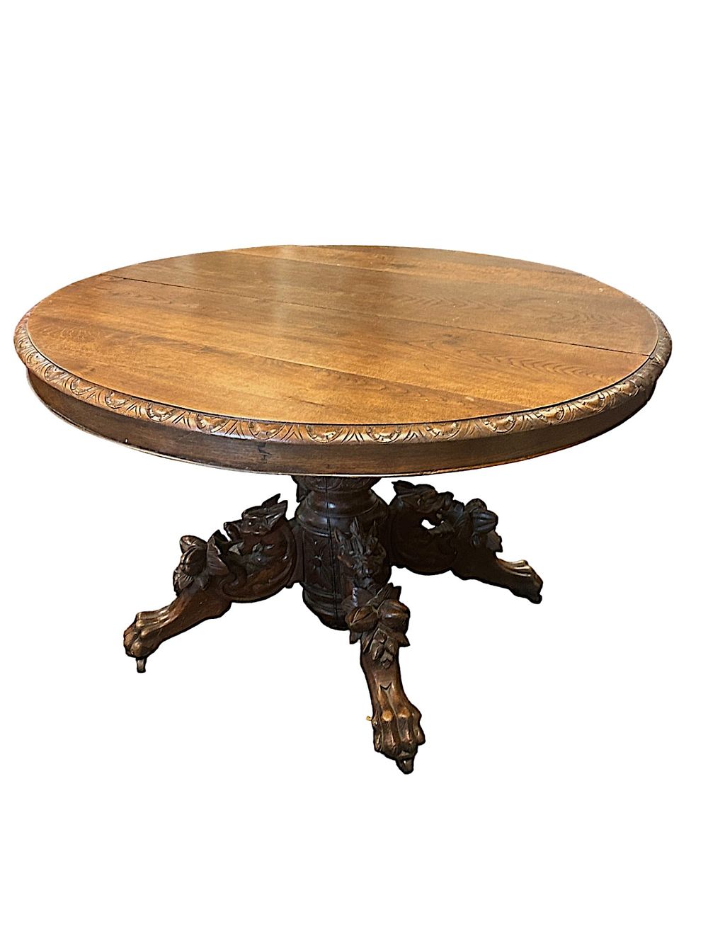 Lot 121: ANTIQUE FRENCH OAK HUNT TABLE FOX HEADS