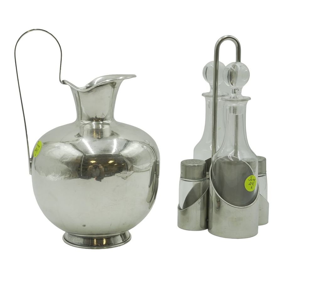 Lot 241: MODERN ITALIAN CONDIMENT SET & GREEK SILVER PITCHER