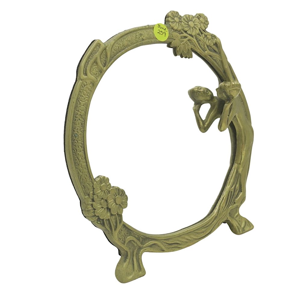 Lot 259: VINTAGE ART NOUVEAU BRASS TABLETOP MIRROR