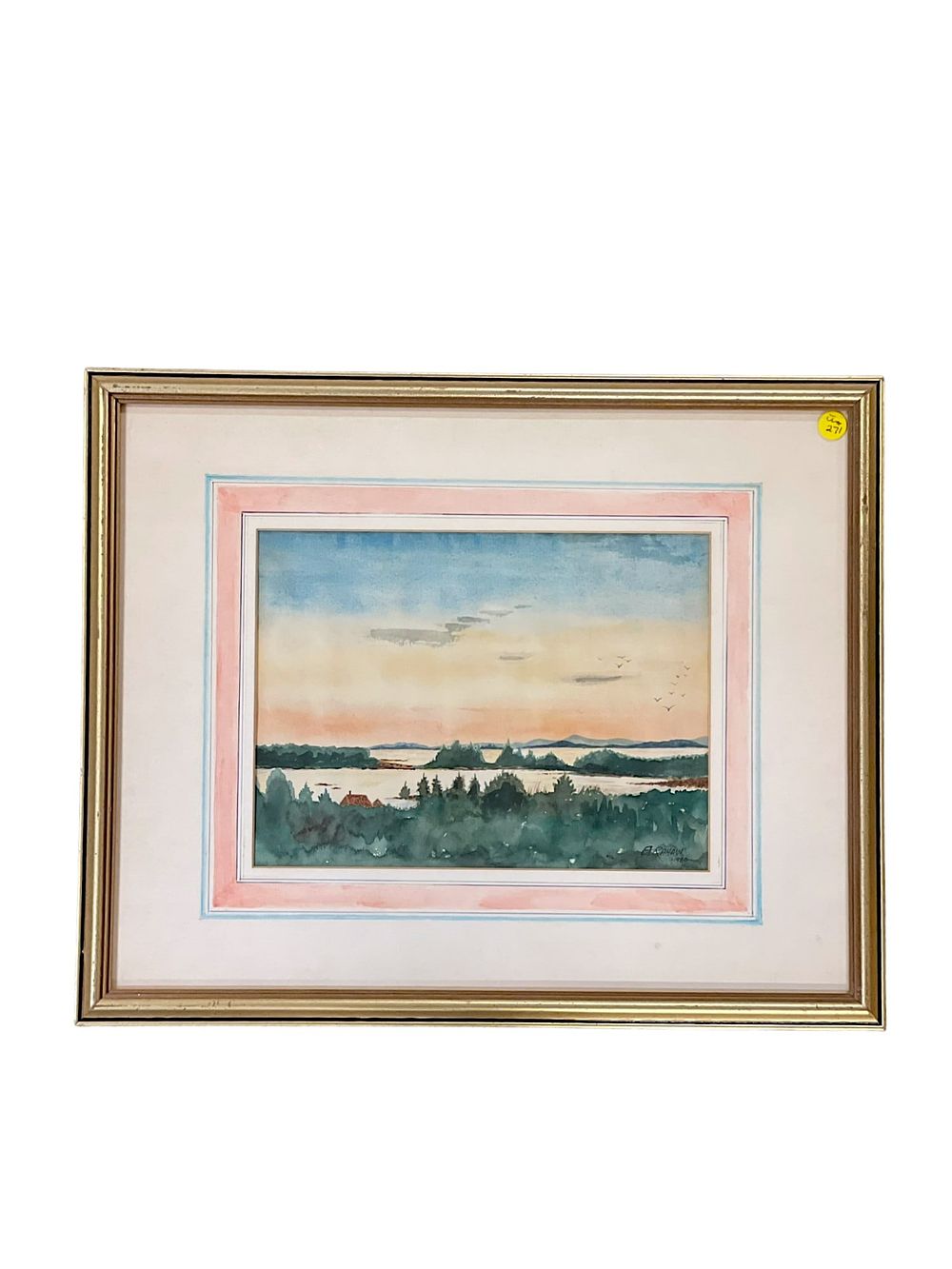 Lot 271: VINTAGE 1980 SUNSET LAKE LANDSCAPE WATERCOLOR