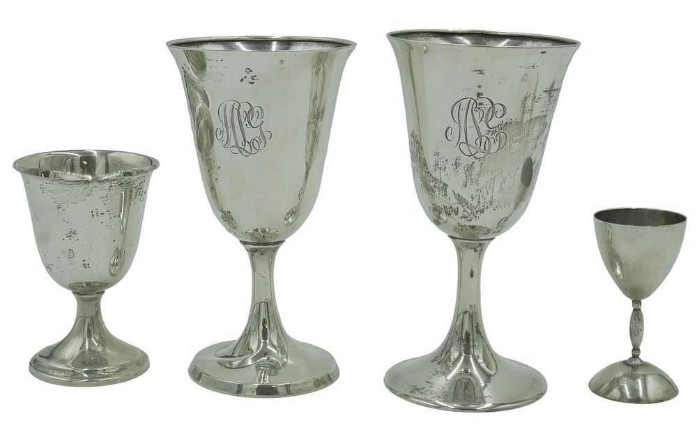 Lot 275: 4 PC VINTAGE STERLING GOBLETS AND CUPS