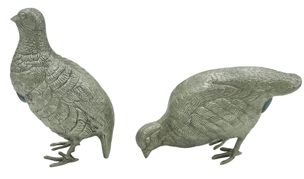 Lot 280: PAIR MID CENTURY PARTRIDGE SILVER PLATED BRASS