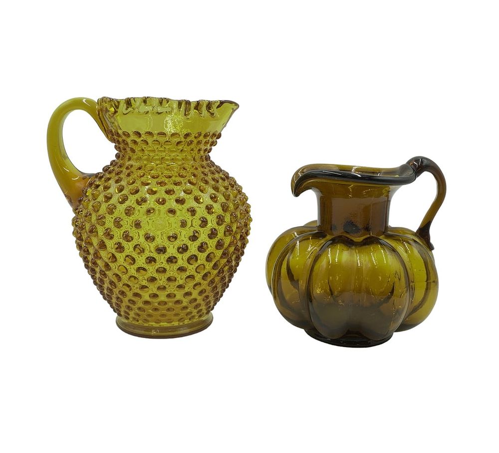 Lot 301: 2 PC AMBER GLASS PITCHERS