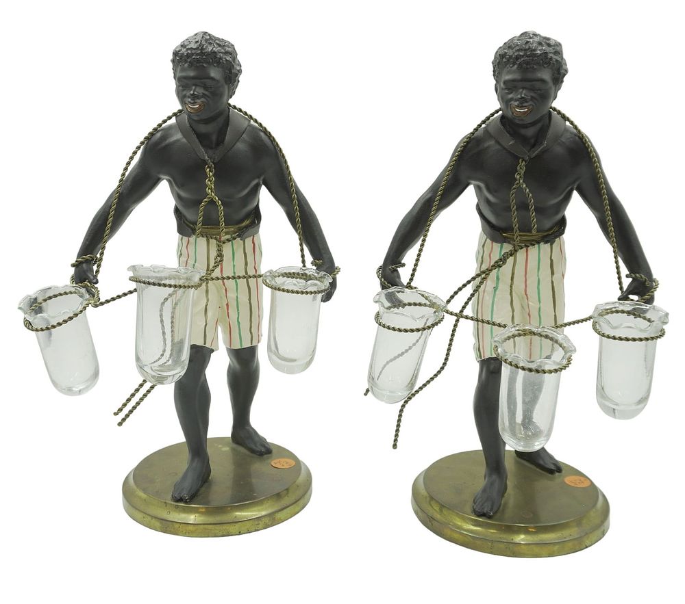 Lot 22: PAIR PETITE CHOSES BLACKAMOOR FIGURAL FLOWER HOLDERS