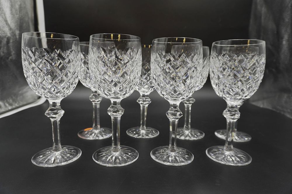 Lot 36: 8 WATERFORD CRYSTAL POWERSCOURT WATER GOBLETS