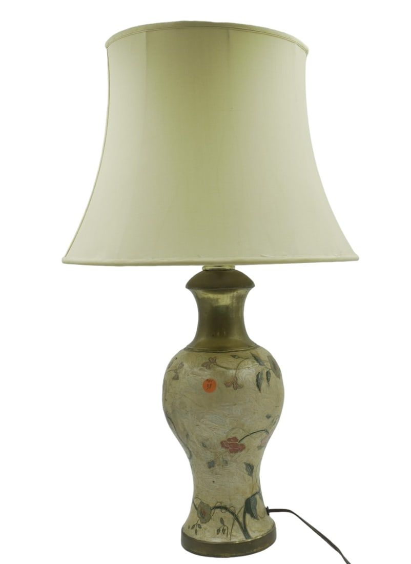 Lot 38: MID CENTURY ENAMELED BRASS POPPY LAMP