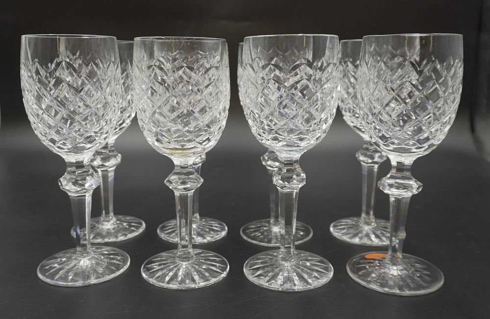 Lot 40: 8 WATERFORD CRYSTAL POWERSCOURT CLARET WINE GLASSES