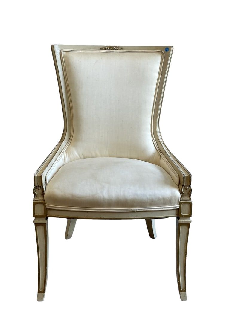 Lot 93: ANTIQUE PAINT DECORATED SILK UPHOLSTERY CHAIR