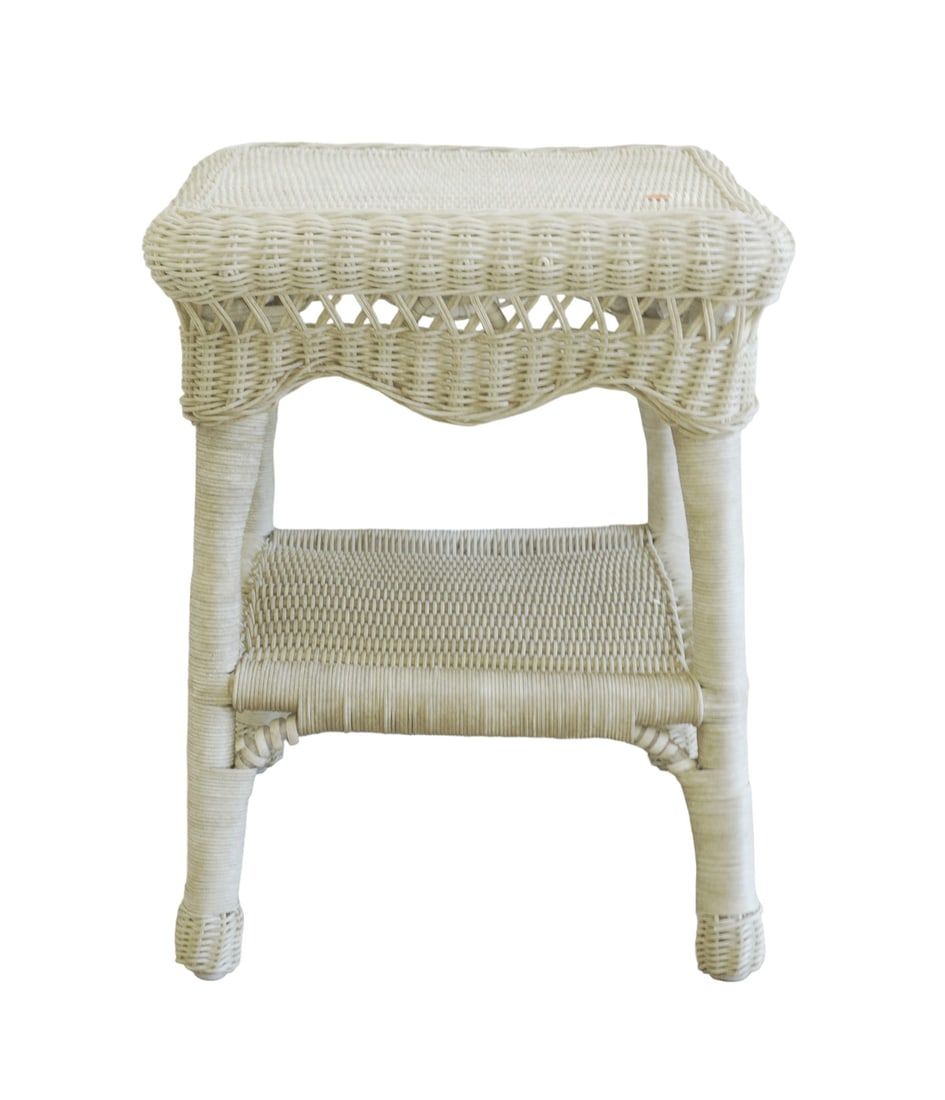 Lot 95: VINTAGE WHITE WICKER SIDE TABLE