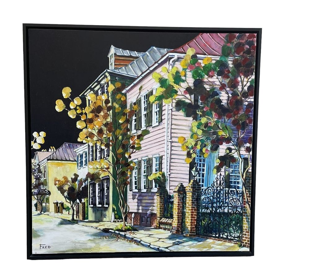 Lot 101: FRED JAMAR TRADD STREET OIL ON CANVAS CHARLESTON
