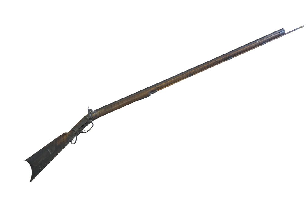 Lot 115: ANTIQUE CURLY TIGER MAPLE KENTUCKY LONG RIFLE