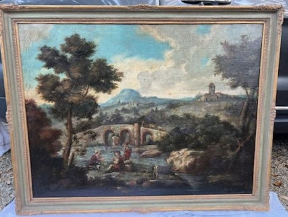 Lot 120: OLD MASTER DUTCH 18TH C OIL ON CANVAS LANDSCAPE