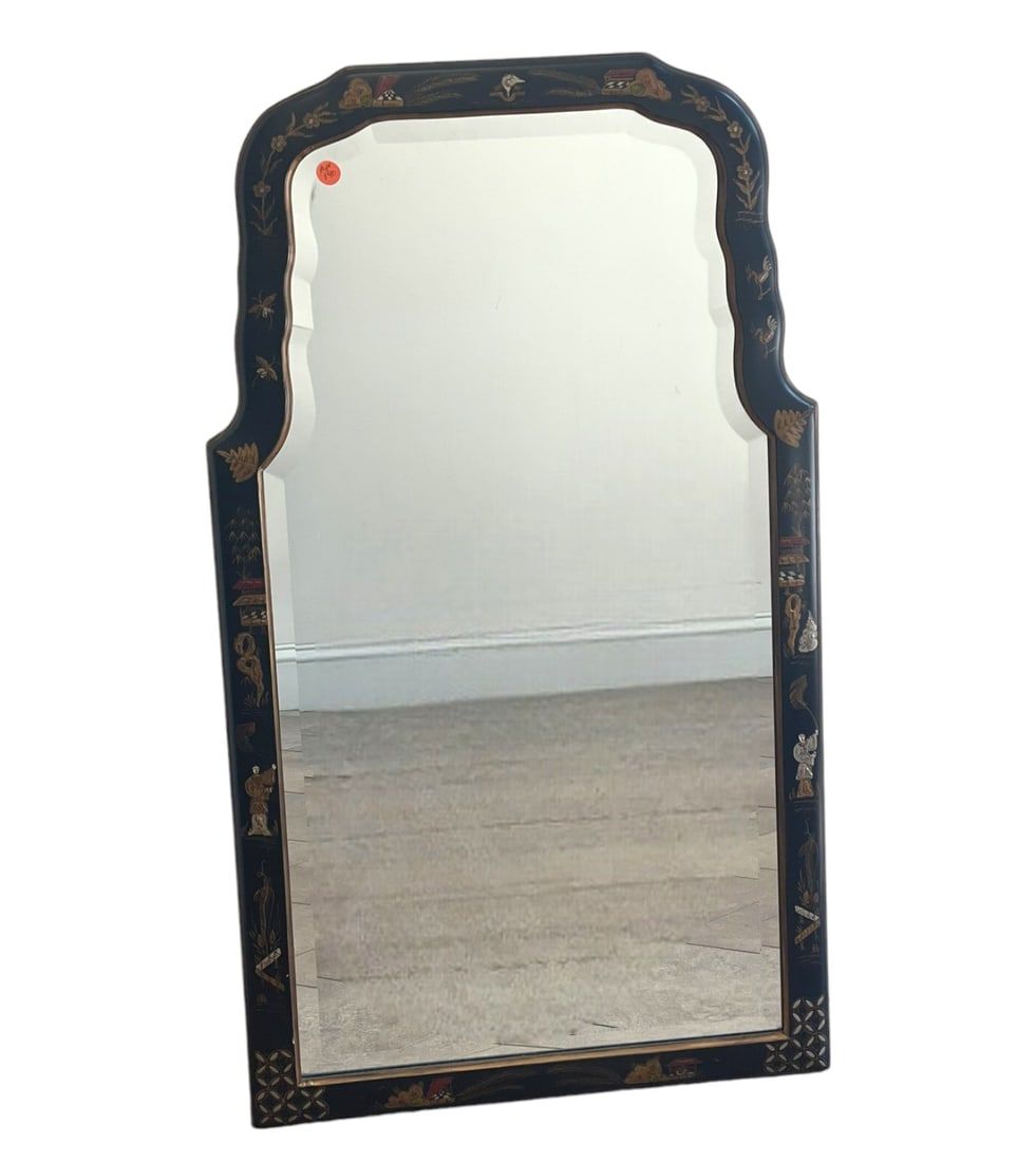 Lot 140: VINTAGE CHINOISERIE BEVELED WALL MIRROR
