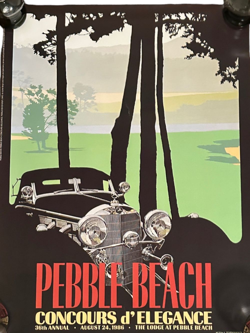 Lot 227: 5 VINTAGE PEBBLE BEACH ROAD RACE & CONCOURS D' ELEGANCE POSTERS (1950's-1980's). Largest Measures