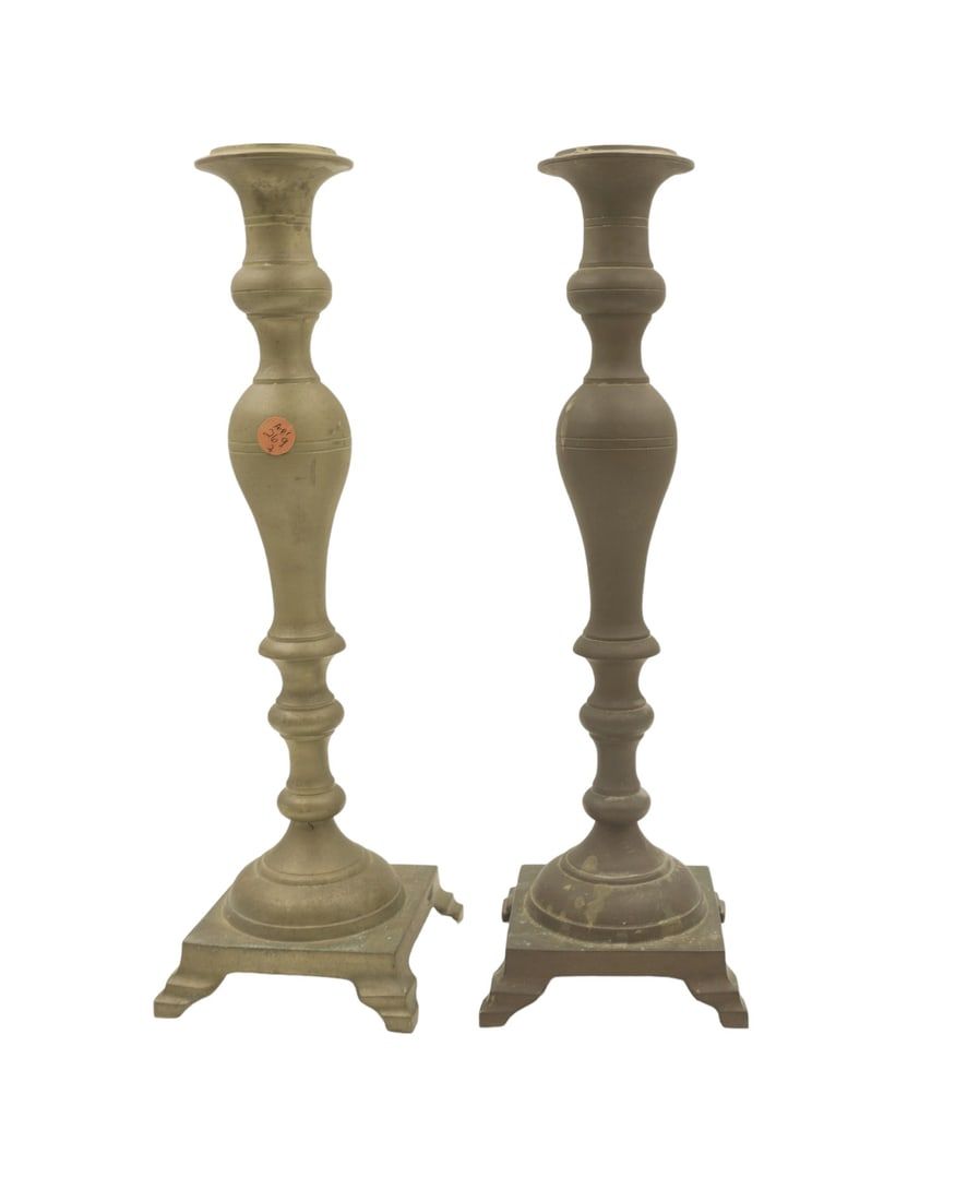 Lot 269: ANTIQUE BRONZE ALTAR CANDLESTICKS