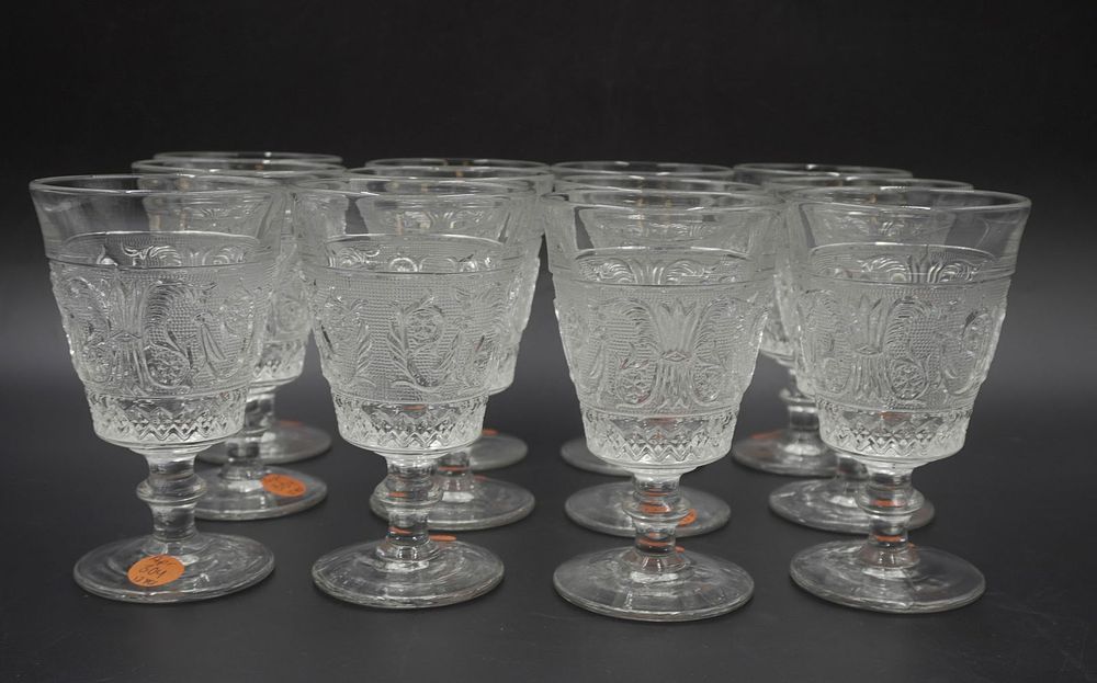 Lot 304: VINTAGE DUNCAN & MILLER SANDWICH GLASS WATER GOBLETS - 12 PCS