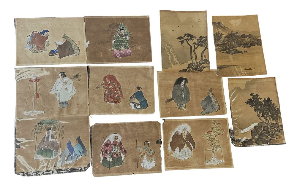 Lot 308: 11 ANTIQUE JAPANESE WOODBLOCKS NOH + LANDSCAPE