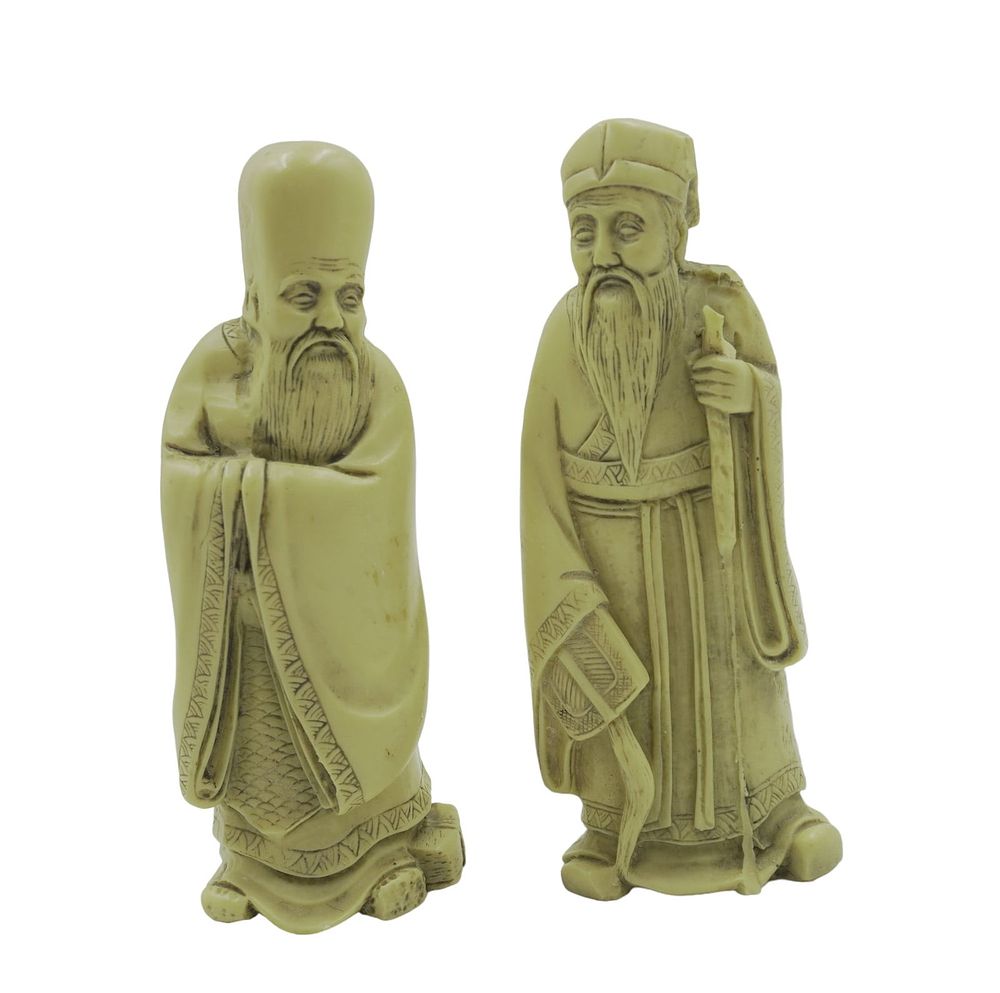Lot 348: PAIR VINTAGE CHINESE DEITY SHOU LAO AND CONFUCIUS FIGURINES