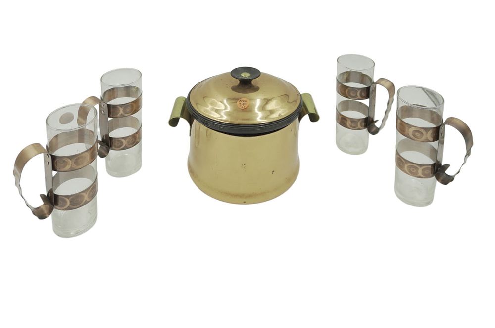 Lot 349: MCM COPPER GLASSWARE TUMBLERS & ICE BUCKET - 5PC