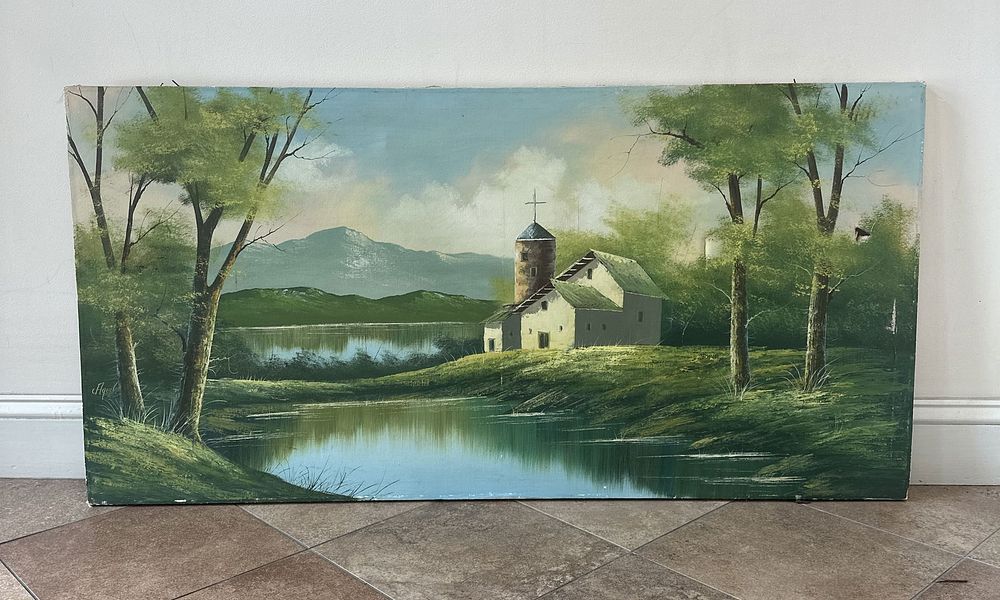 Lot 352: LARGE CONTINENTAL OIL ON CANVAS 1950S