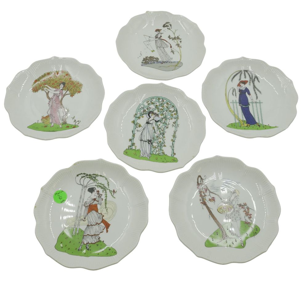 Lot 6: 6 ANTIQUE ATLAS CHINA ART DECO DESSERT PLATES