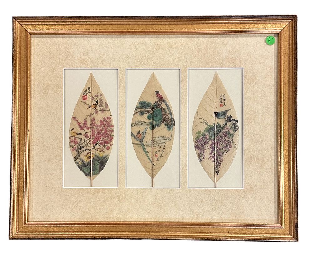Lot 11: VINTAGE CHINESE ORIGINAL LEAF VEIN PAINTING